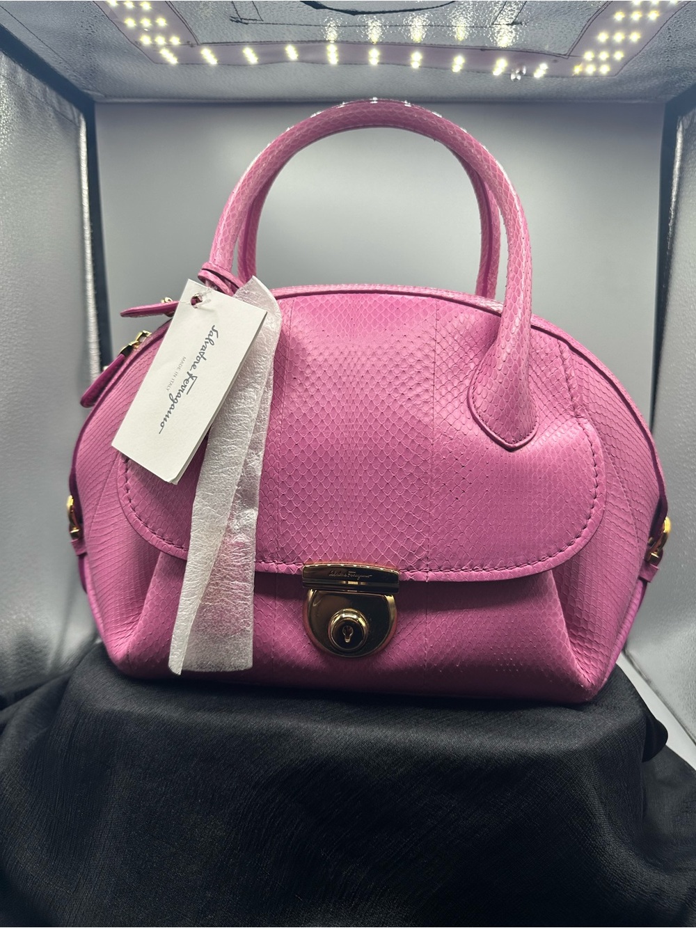 Salvatore Ferragamo Pink Textured Top-Handle Satchel